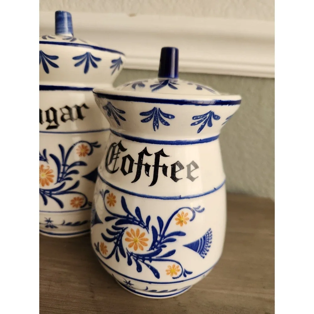 Royal Sealy Heritage Kitchen Canister Set+Lids 3 Pc 1950s Coffee Tea Sugar READ